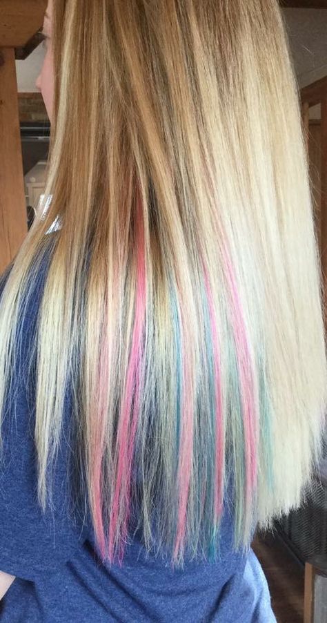 beautiful pink and green lowlights with beautiful blonde hair. 2016 Hair, Haley James, Amber Hair, Pink Blonde, Hair Colouring, Summer Blonde Hair, Pink Blonde Hair, Peekaboo Hair, Colour Hair