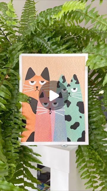 Cat Squeegee Painting, Cat Squeegee Art, Squeegee Painting Cat, Cute Cat Painting Acrylic, Guache Cat Painting, Squeegee Painting, Cute Cat Canvas Painting Easy, Gauche Cat Painting, Baby Animal Art