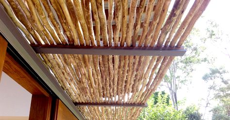 Brustics New Zealand | Natural Landscaping Solutions Pergola Metal, Deck Shade, Timber Pergola, Natural Landscaping, Wooden Poles, Bamboo Fence, Desert Homes, Timber Cladding, Wood Sticks