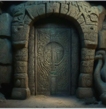 Ancient Doors Art, Desert Dungeon, Door Concept Art, Dnd Eberron, Dungeon Door, Arcane Symbols, Stone Door, Hidden Temple, Dungeon Crawler