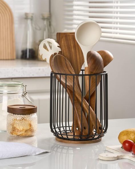 Farmhouse Utensil Holder, Kitchen Utensil Rack, Cooking Utensil Holder, Kitchen Utensil Storage, Utensil Rack, Utensil Storage, Wooden Kitchen Utensils, Utensil Crock, Kitchen Utensil Holder