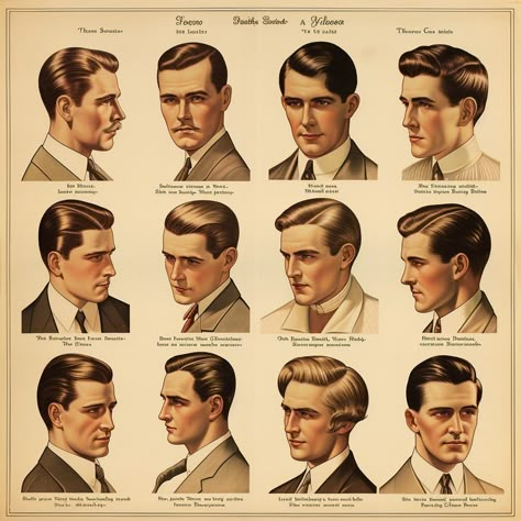 Men Face Reference, 1920s Mens Hair, Vintage Mens Haircuts, Barber Branding, Vintage Hairstyles For Men, 1920 Men, 20’s Fashion, 20s Hair, 1920s Mens Fashion