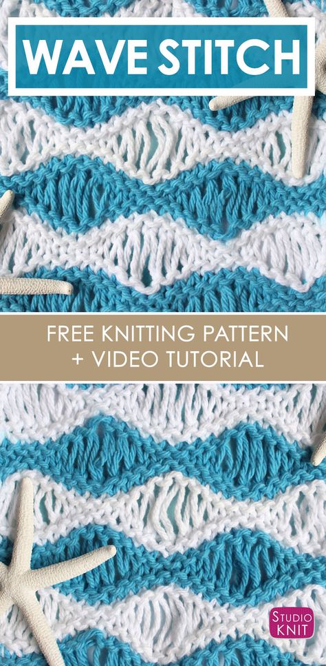 VIDEO TUTORIAL: How to Knit the Sea Foam Wave Drop Knit Stitch Pattern with free knitting pattern and video tutorial by Studio Knit Wave Stitch, Knitting Videos Tutorials, Studio Knit, Vogue Knitting, Pattern Knitting, Knitting Instructions, Knitting Videos, How To Knit, Blanket Knitting Patterns