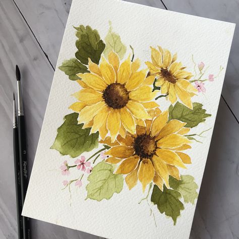 Sunflower Painting Gouache, Sunflower Painting Watercolor, Watercolour Sunflower, How To Start Painting, Sunflower Watercolor Painting, Sunflower Artwork, Sunflower Watercolor, Watercolor Sunflowers, Cats Art Drawing