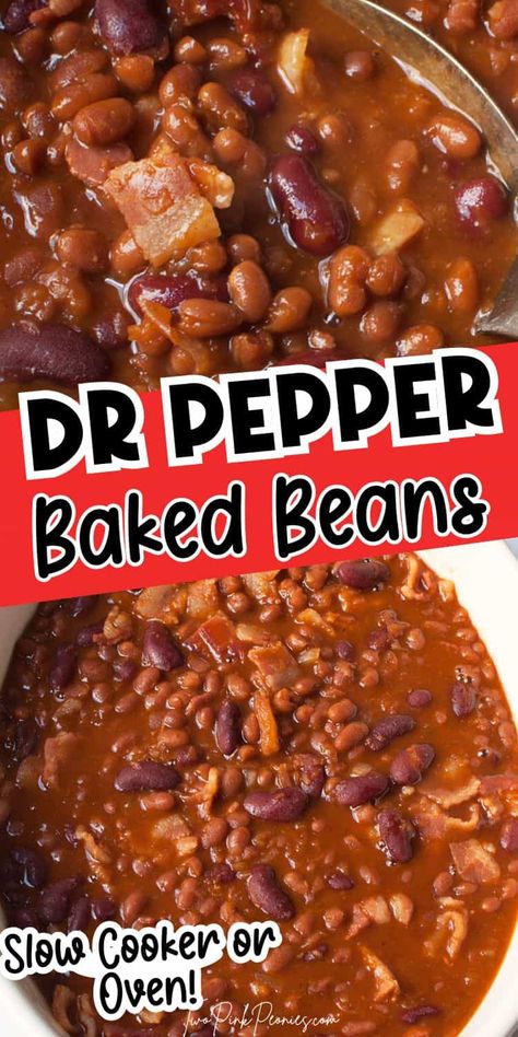 Whether you want to make them in your crock-pot or in your oven these Dr Pepper baked beans turn out perfect each and every time. They are loaded with the perfect blend of sweet and savory flavors. Bake Beans Crock Pot Slow Cooker, Baked Beans In The Crockpot, Rootbeer Baked Beans Recipe, Crazy Beans Recipe, Bake Beans Recipe, Baked Beans Recipe Crockpot, Dr Pepper Baked Beans, Baked Bean Casserole, Beans Recipe Crockpot