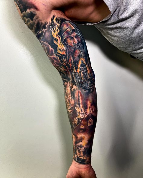 A little peak at this spicy #healed fire sleeve I’ve been working on 🔥❤️ #firefighter #fireman #firstresponders #colortattoo #colortattoosleeve Firefighter Half Sleeve Tattoo, Firefighter Tattoo Ideas, Firefighter Tattoo Sleeve, Fireman Tattoo, Firefighter Tattoos, Firefighter Tattoo, Fire Fighter Tattoos, Sleeve Men, Half Sleeve Tattoo