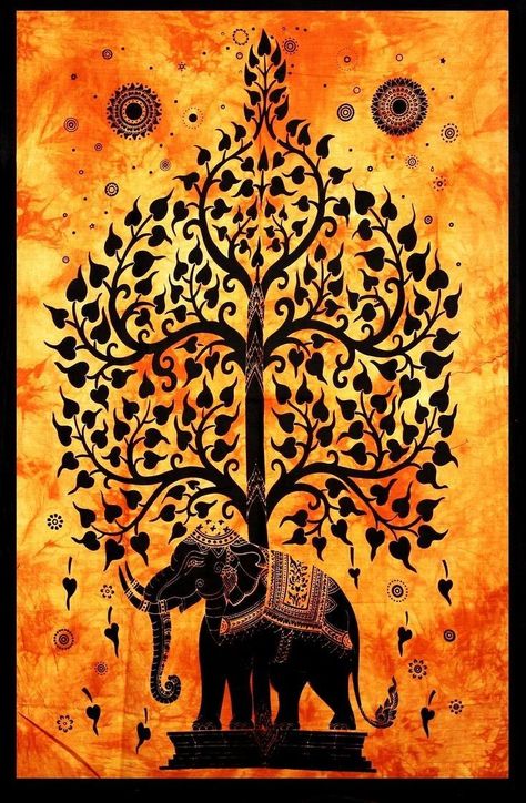 Bohemian Bed, Tree Of Life Tapestry, Sheet Bed, Room Door Design, Thai Art, Elephant Art, Midnight Sun, Tapestry Wall, Canvas Designs