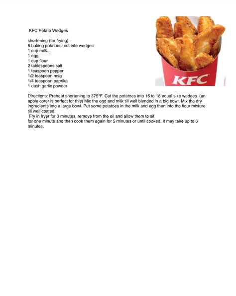 Kfc Fries Recipe, Kfc French Fries Recipe, Kfc Wedges Recipe, Famous Restaurant Recipes Copycat, Kfc Potato Wedges Recipe, Kfc Food Hacks, Copycat Kfc Chicken Tenders, Kfc Wedges, Copycat Kfc Potato Wedges