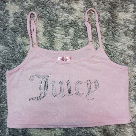 Lola Pink JUICY COUTURE Terry Crop sleep tank Blinnged Spellout in the front Juicy Couture Tank Top, Inspo Fits, Pink Juicy Couture, Y2k Crop Top, Pink Y2k, Lady And The Tramp, Birthday List, Couture Tops, Juicy Couture