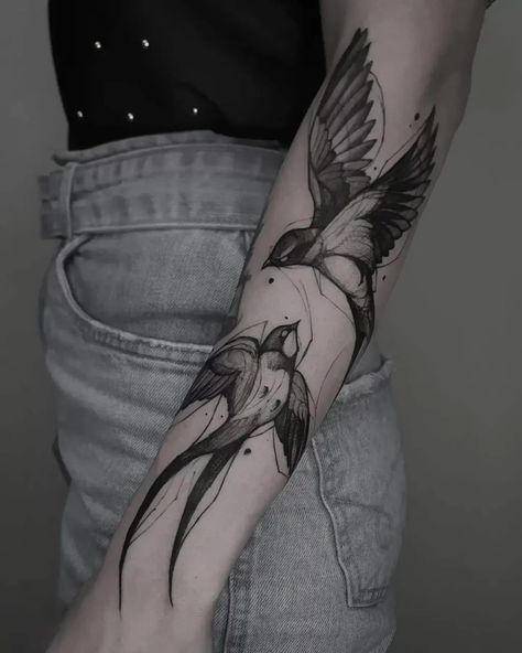 Bird Tattoo Sleeves, Bird Tattoos Arm, Swallow Bird Tattoos, Underarm Tattoo, Leg Sleeve Tattoos, Knee Tattoos, Vogel Tattoo, Sparrow Tattoo, Petit Tattoo