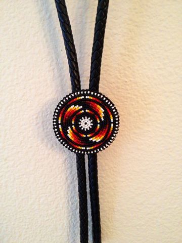 Beaded Bolo Tie by Thomas Harvey Native American Bolo Ties, Beaded Bolo Ties Native American, Beaded Bolo Ties, Beaded Medallion Native American, Beaded Tie, Indian Beadwork, Native American Beadwork Patterns, Beaded Items, Beaded Moccasins