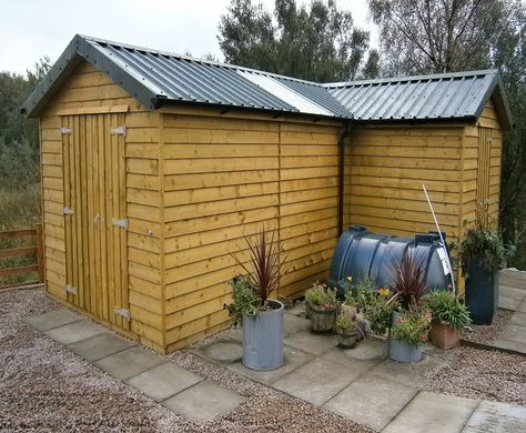 L Shaped Shed, Sheds Ideas, Workshop Building, Wood Sheds, Bbq Hut, Roof Flashing, Industrial Style Furniture, Log Store, Wood Shed