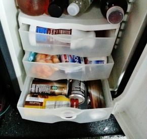 GREAT Fridge IDEA for TRUCKERS: Easy storage idea for your little fridge! Semi Truck Organization, Truckers Girlfriend, Trucker Wife, Semi Trucks Interior, Truck Driver Wife, Truck Organization, Truck Living, Truckers Wife, Trucking Business