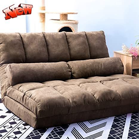 DANGRUUT Thicken Floor Double Chaise, Folding Lounge Sofa/Couch Bed, Floor Gaming Chairs, Adjustable Fabric Lazy Sofa Softly Cushioned with Two Pillows for Living Room and Bedroom (Brown) Oversized Chaise Lounge, Gaming Sofa, Double Chaise Lounge, Floor Couch, Folding Sofa Bed, Futon Couch, Floor Sofa, Sofa Bed Design, Chaise Lounge Sofa