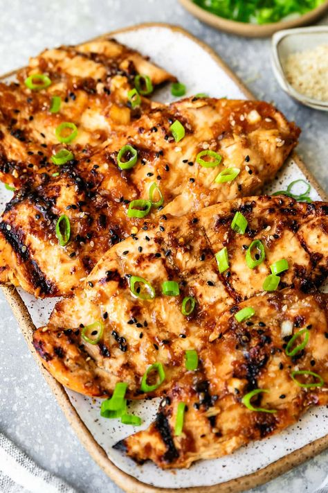 These grilled Korean Chicken Breasts are juicy, sweet, and spicy! I grill them all year, using my indoor grill pan when it’s cold. #korean #bbq #chicken #grilledchicken #chickenbreast #healthyrecipes #highprotein Grilled Korean Chicken, Chicken Breast And Rice, Bbq Chicken Breast Recipe, Best Grilled Chicken Recipe, The Best Grilled Chicken, Best Grilled Chicken, Korean Bbq Chicken, Grilled Chicken Recipe, Bulgogi Recipe