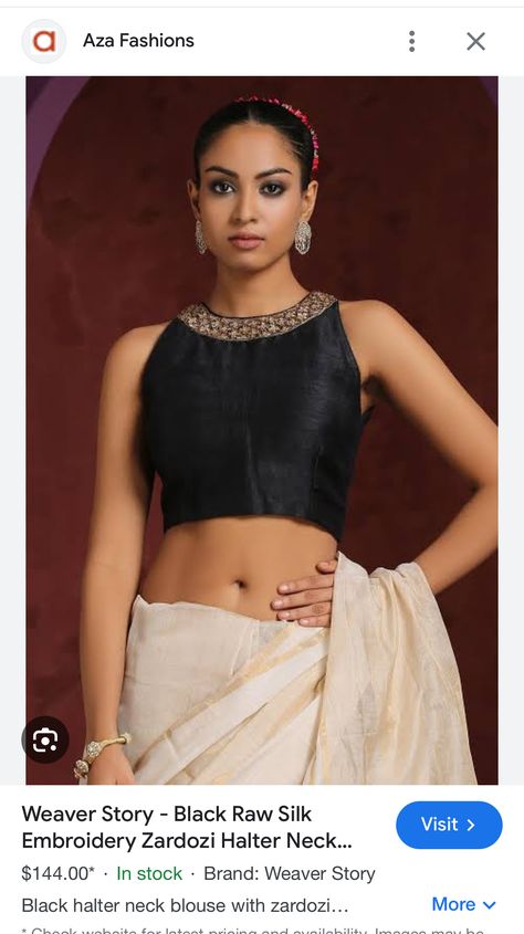 Designer Blouse Patterns Sleeveless, High Neck Saree Jacket, Hexagon Neck Blouse, Halter Neck Blouse With Sleeves, Halter Neck Blouse Saree, Halter Blouse Saree, High Neck Sleeveless Blouse Designs, Onam Blouse, Halter Neck Saree Blouse