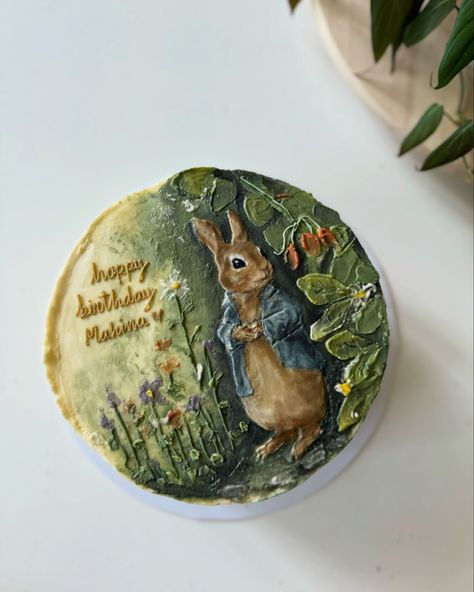 Cake art at its finest 🤌🏻🍃✨ Another hand painted cake (Peter rabbit themed) #cakestagram #cakesoffacebook #aesthetic #cakeart #handpainted #cakedecorating #peterrabbit #nature #vintagestyle #fyp #spreadlove #explorepage #viral #followers Cake Bento, Hand Painted Cake, Peter Rabbit Cake, Painted Cake, Rabbit Cake, Hand Painted Cakes, Painted Cakes, Peter Rabbit, Spread Love