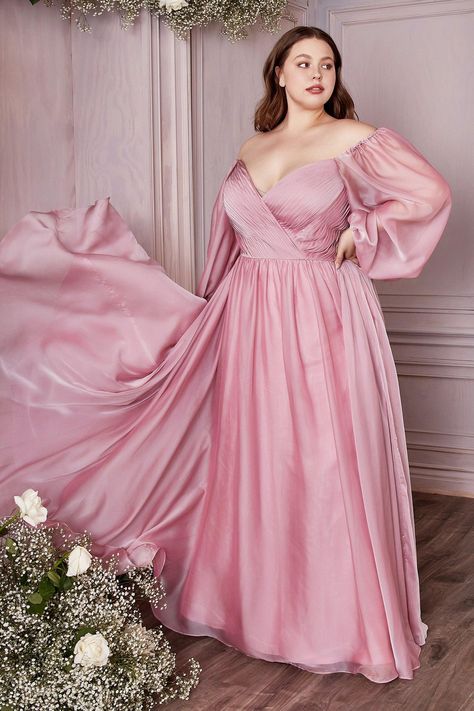 Thumbelina Wedding, Long Sleeve Chiffon Dress, Cinderella Divine, Gown Plus Size, Elegant Prom, Elegant Prom Dresses, Elegant Aesthetic, Full Length Dress, Chiffon Gown