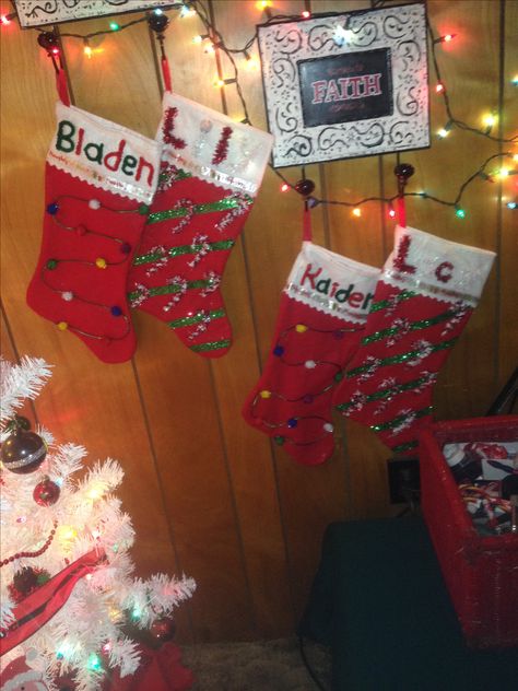 Decorating Christmas Stockings Ideas Easy Diy, Stocking Decorating Ideas Diy Puff Paint, Stocking Decorating Ideas Diy Glitter, How To Put Names On Stockings Diy, Diy Stocking Initials, Decorated Stockings, Stocking Designs, Diy Stockings, Christmas Stockings Diy