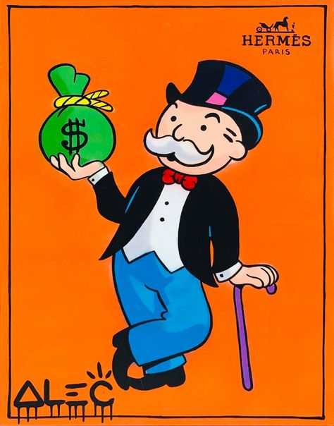 Mr Monopoly Art, Alec Monopoly Art, Money Design Art, Monopoly Art, Monopoly Man, Funny Art History, Dope Cartoons, Alec Monopoly, Wall Street Art