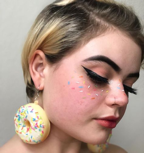 Sprinkle Freckles, Women Chef, Giant Donut, Freckles Makeup, Donut Earrings, Donuts Earrings, Cheek Makeup, Sprinkle Donut, Female Chef