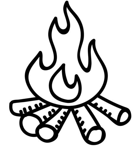 Camp Fire Doodle, Camp Fire Drawing Easy, Campfire Drawing Simple, Campfire Doodle, Fire Drawing Easy, Campfire Clipart, Camping Doodles, Fire Pit Drawing, Campfire Drawing