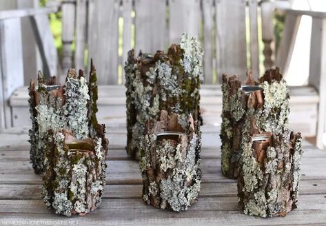 DIY Tree Bark Flower Vases | Hometalk Bark Crafts Ideas, Tree Bark Crafts, Recycled Containers, Bark Crafts, Sticks Crafts, Dollar Tree Flowers, Hot Glue Sticks, Ivy Cottage, Hunting Theme