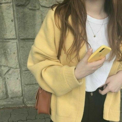 Aesthetic Male Outfits, Yellow Aesthetic Pastel, Yellow Fits, Yellow Cardigan, Yellow Outfit, Korean Aesthetic, Yellow Wallpaper, Baby Yellow, Yellow Aesthetic