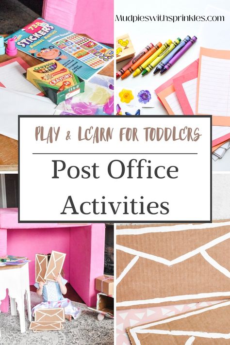 Classroom Post Office, Post Office Theme Preschool Activities, Post Office Crafts For Toddlers, Post Office Activities For Toddlers, Mail Crafts Preschool, Post Office Crafts For Preschool, Community Helpers Activities Toddlers, Post Office Activities Preschool, Post Office Preschool Activities