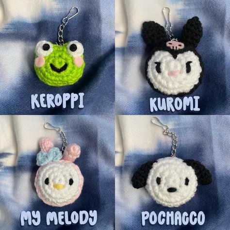 Kuromi Crochet Keychain, Crochet Sanrio Keychain, Crochet Pochacco, Sanrio Keroppi, Cute Sanrio, Keychain Crochet, Bracelets Ideas, Badtz Maru, Crochet Inspo