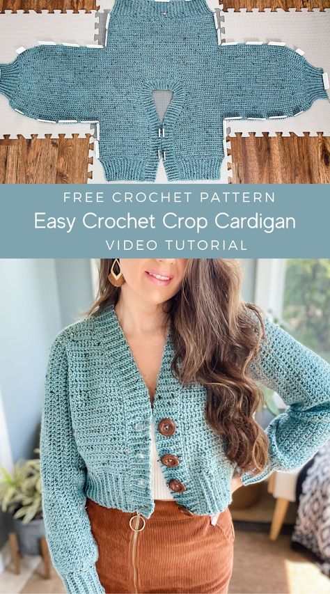 The Lakeside Crochet Cardigan free crochet pattern is an easy crochet crop cardigan pattern worked in one piece with a simple stitch pattern. The crochet cardigan can easily be modified to any length, and the pattern works up quickly with limited seaming. Customize the pattern to a longer length with pockets and belt/ Cardigans Crochet, Crochet Cardigan Free, Crochet Cardigan Pattern Free, Gilet Crochet, Crochet Sweater Pattern Free, Crochet Vest Pattern, Easy Crochet Patterns Free, Pola Amigurumi, Crochet Clothes For Women