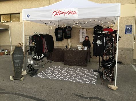 Our tent setup for pop-up where we can't use the truck Merch Tent Ideas, Small Business Tent Set Up, Clothing Brand Pop Up Shop Setup, Pop Up Tent Decorations, Outdoor Booth, Artist Booth, Market Booth, Clothing Sales, Tent Set Up