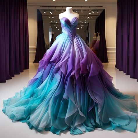 Blue And Purple Wedding Dress, Hogwarts Pictures, Ocean Dresses, Blue And Purple Dress, Purple Mermaid Dress, Purple Turquoise Wedding, Event Clothes, Whimsical Clothing, Saffron Spice