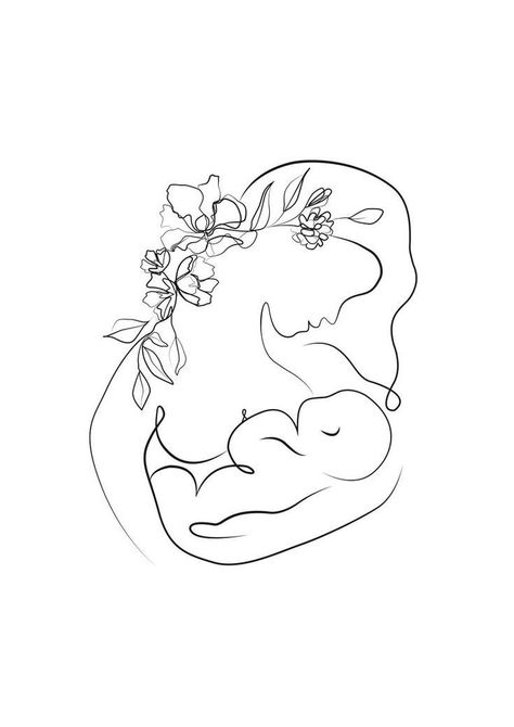 Breastfeeding Tattoos For Women, Mum And Baby Tattoo, Mother Baby Tattoo, Breastfeeding Drawing, Mother Line Art, Breastfeeding Tattoo Ideas, Breastfeeding Illustration, Breastfeeding Tattoos, Motherhood Tattoos Unique