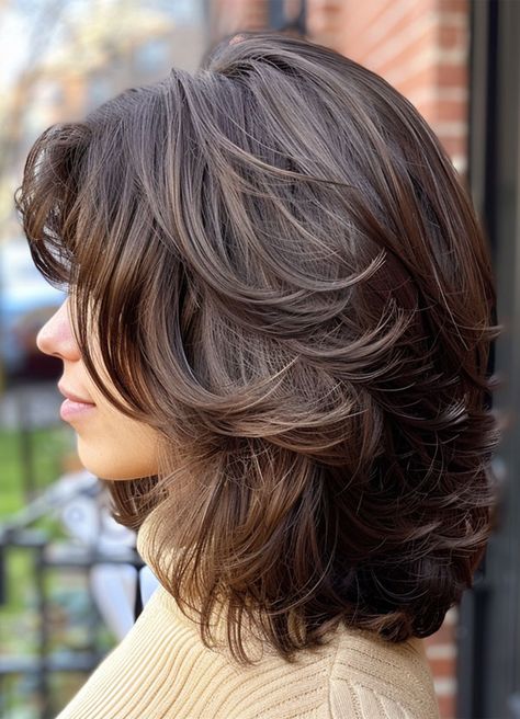 Soft Brunette Layers, Mid-Length Layered Haircut Mid Length With Layers, Layers In Hair Medium, Heavily Layered Hair, Mid Length Haircut With Layers, Mid Length Layered Haircuts, Mom Haircuts, Medium Brown Hair, Layered Haircuts For Medium Hair, Haircuts For Wavy Hair