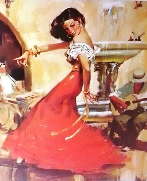 Rico Tomaso  (1895–1985) США Old Magic, Princess Painting, Spanish Flamenco, Spanish Dance, Spanish Dancer, Flamenco Dancer, Cottage Decor Farmhouse, Spanish Art, Flamenco Dancers