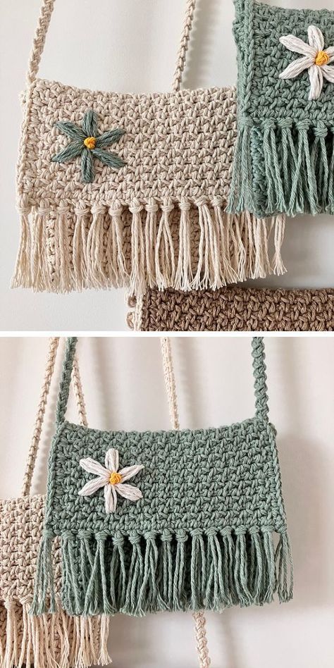 Macrame Handbag Patterns Free, Diy Crochet Crossbody Bag, Small Crocheting Projects, Free Macrame Purse Patterns, Crochet Hand Bags Purses, Boho Bag Crochet Pattern, Crocheted Purses And Bags, Crochet New Ideas, Crochet For Summer Ideas