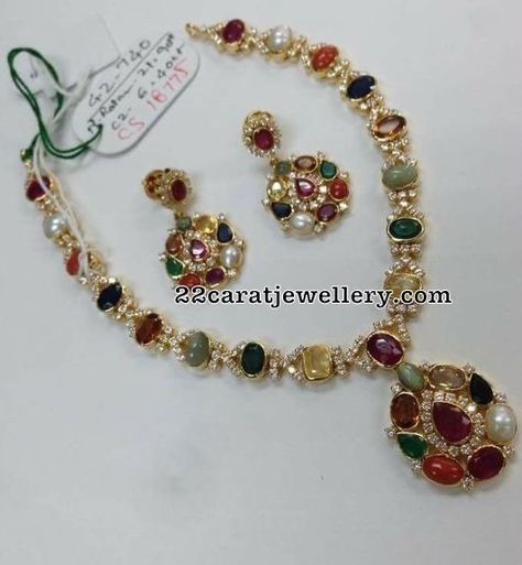 Navaratna Necklace, Navaratna Jewellery, Lakshmi Pendant, Susan Shaw, Jewelry Necklace Simple, Short Necklaces, Gold Pearl Jewelry, Antique Gold Jewelry Indian, Diamond Wedding Jewelry