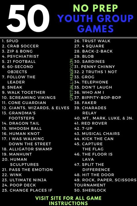 Need youth group games? We have 50 of them, and they are all no prep youth group games! Perfect for groups as little as 3 and as big as 100. Check out these 50 no prep youth group games that are not dodgeball! Games Tattoo, Youth Ministry Games, Geek House, Group Games For Kids, Church Games, Youth Group Activities, Church Youth Group, Youth Work, Yw Activities
