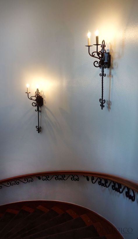 Interior Sconces, Spanish Wrought Iron, Dental Office Design, Hacienda Style, Iron Railing, Old World Style, Iron Lighting, Bathroom Wall Sconces, Wall Candles