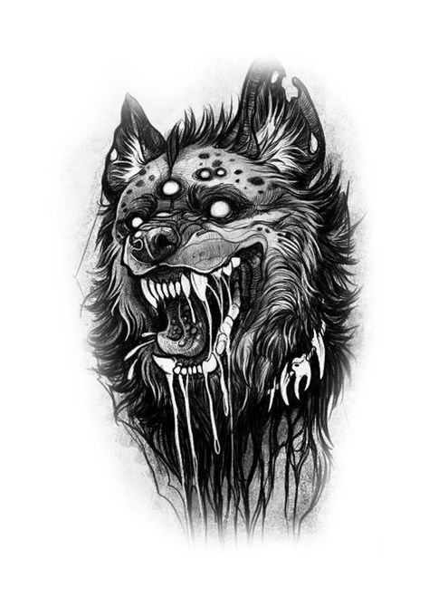 Hyena Tattoo, Tatoo Dog, Tier Tattoo, Neotraditional Tattoo, Alien Tattoo, Wolf Tattoo Design, Creepy Tattoos, Tattoo Stencil Outline, Dark Art Tattoo