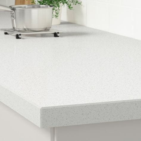 KASKER Custom made worktop, white mineral effect/quartz, 1 m²x4.0 cm - IKEA Ikea Worktop, Acrylic Kitchen, Kitchen Workspace, Stone Benchtop, Barn Conversions, Quartz Worktops, Ikea Desk, Ikea Store, Beige Stone