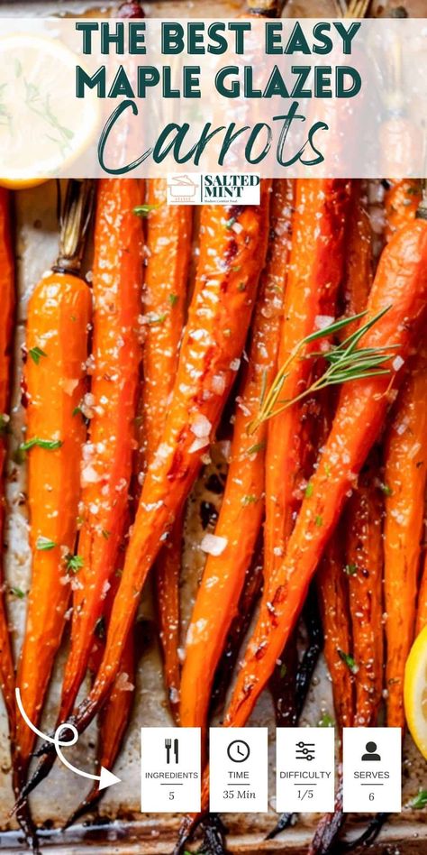 Got 30 minutes? That's all it takes for these oven-roasted maple carrots! Perfectly caramelized, with a hint of brown sugar sweetness, these carrots are the ultimate holiday side. Easy prep, unforgettable taste. Click for this quick, delicious recipe! Maple Carrots, Glazed Roasted Carrots, Carrots In Oven, Easy Vegetable Side Dish, Maple Roasted Carrots, Caramelized Carrots, Easy Holiday Side Dishes, Maple Glazed Carrots, Glazed Carrots Recipe