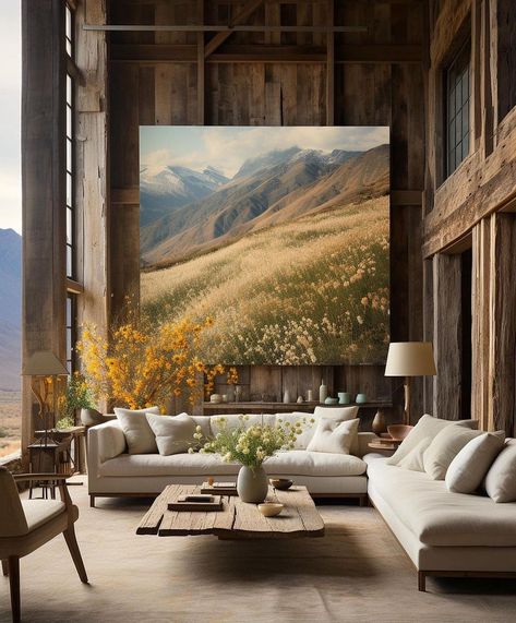 Living Room Lodge Style, Mountain Lodge Living Room, Mountain Lodge Interior, 2023 Modern Farmhouse, Alpine Interior Design, Mountain Lodge Decor, Modern Mountain Lodge, Alpine Architecture, Contemporary Mountain Home