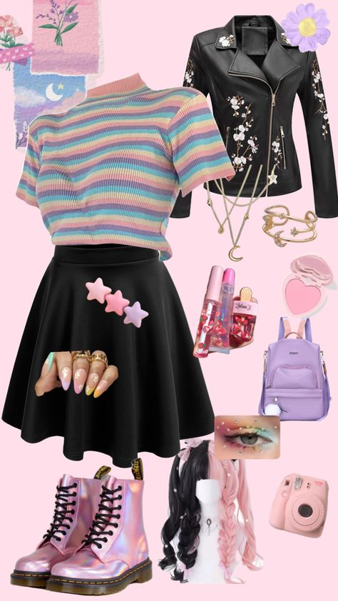 #outfitinspo #pastels #pastelaesthetic #outfits #outfitboard #outfitideas #outfitinspiration #outfitcheck #rainbow #rainydayaesthetic #rainbowpastel #pastelpink #pastelblue #pastelpurple #pastelgoth Pastel Goth Work Outfit, Pastel Rainbow Aesthetic Outfit, Pastel Goth Winter Outfits, Corporate Pastel Goth, Fall Pastel Outfits, Pastel Alternative Outfits, Pink Pastel Goth Outfit, Pastel Rainbow Clothes, Pastel Punk Aesthetics