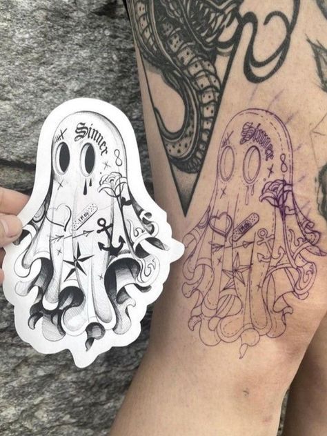 Ghost Tattoo, Wicked Tattoos, Tattoo Zeichnungen, Elbow Tattoos, Creepy Tattoos, Tattoo Style Drawings, Dope Tattoos, A Ghost, Tattoo Design Drawings