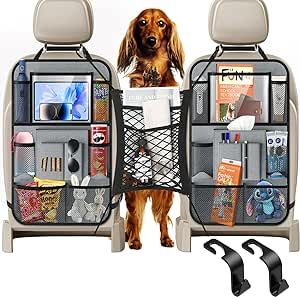 New Fi Car Organizer, 2 Storage Pockets +2 Headrest Hook +1 Seat Net, 20 Storage Pockets Partition Management Storage, Divider for Driving Safely Children & Pet, Grey Storage Divider, Must Have Car Accessories, Backseat Organizer, Backseat Car Organizer, Grey Car, Roof Box, New Era 39thirty, Car Organizer, Trash Can For Car