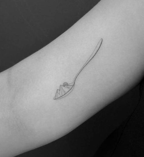 Spoon Theory Tattoo, Spoon Tattoo, Sugar Tattoo, Cooking Tattoo, Culinary Tattoos, Inner Arm Tattoos, Tattoo Aesthetic, Greek Tattoos, Mountain Lover