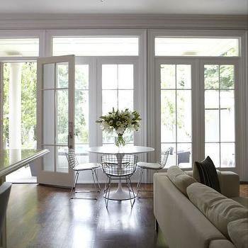 Pottery Barn Dining Room, French Doors With Transom, Saarinen Dining Table, Windows Design, French Doors Exterior, Dining Room Wallpaper, French Doors Patio, Porch Furniture, Transom Windows