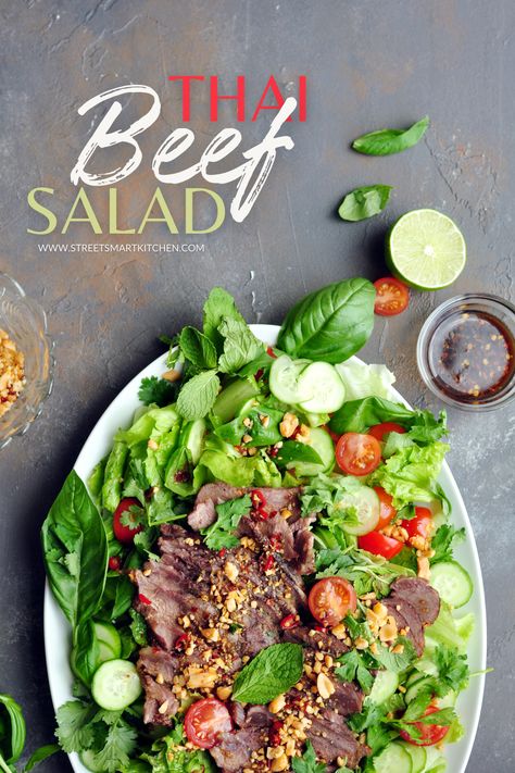 This authentic Thai beef salad uses any cooked steak, so it's super quick to assemble. It's gluten-free with no added sugar but bold flavors. Thai Noodle Salad, Thai Beef Salad, Cookout Side Dishes, Savory Recipe, Thai Beef, Beef Salad, Easy Meal Plans, Fitness Community, Noodle Salad